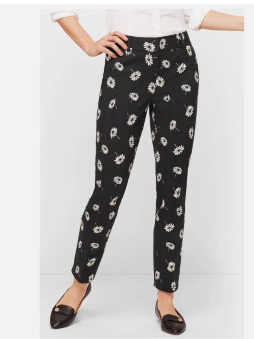 Talbots Black White Floral Hampshire Ankle Pants - Women's Size 10
